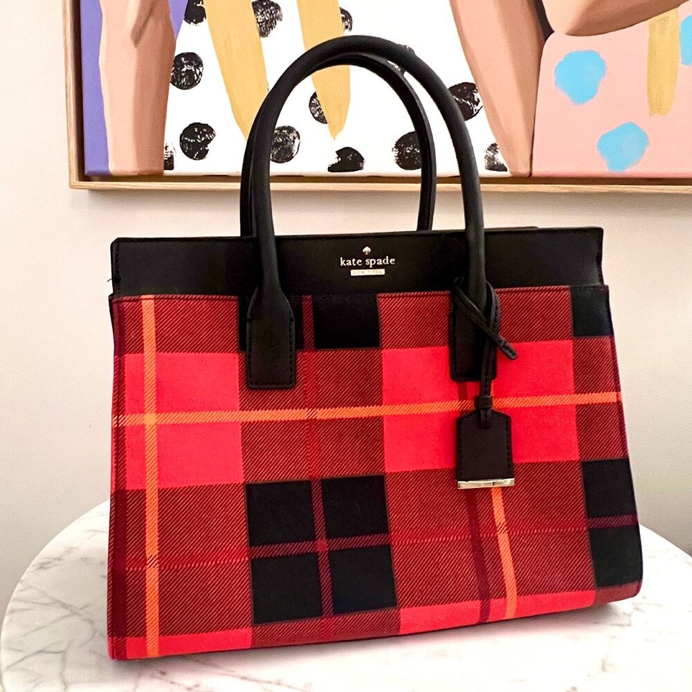 NWOT RARE ♠️ Kate Spade ♠️ Cameron Street Candace Satchel Purse -Red/Black Plaid - Picture 2 of 10